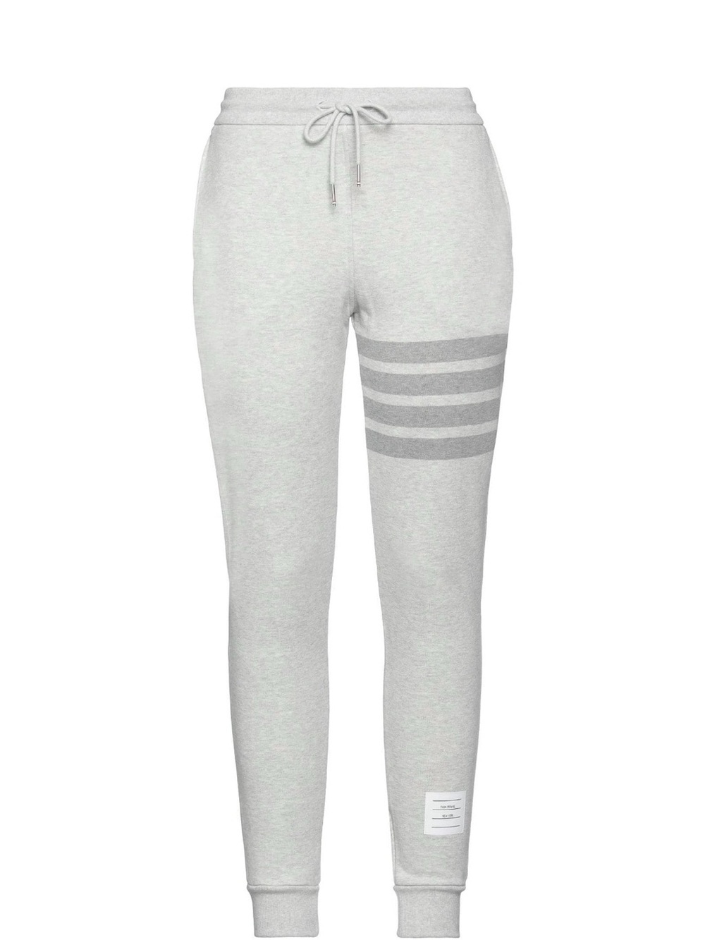 Thom Browne Light Gray Drawstring Jogger Pants with Four-Stripe Detail